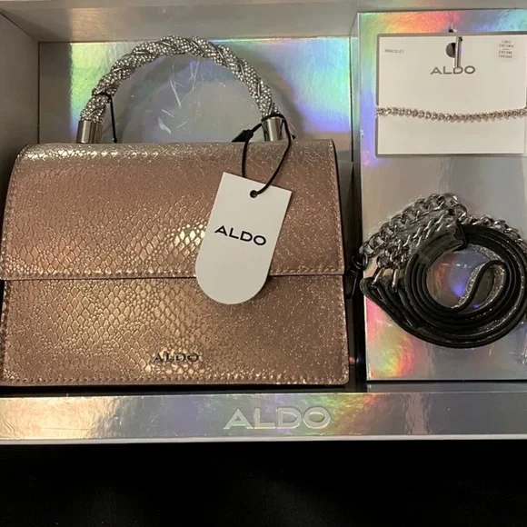 New Aldo Rose Gold w/Jeweled Handle Crossbody/Handbag And Bracelet Set